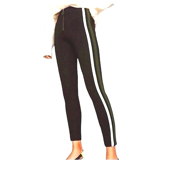 ZARA Black/striped stretch skinny pants. Size small - Picture 1 of 10